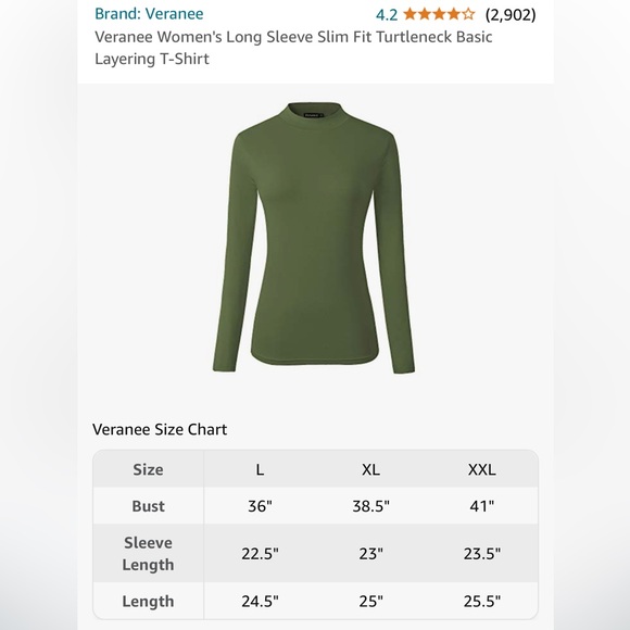 Women’s Long Sleeve Slim Fit Turtleneck Basic Layering T-Shirt - Picture 6 of 7